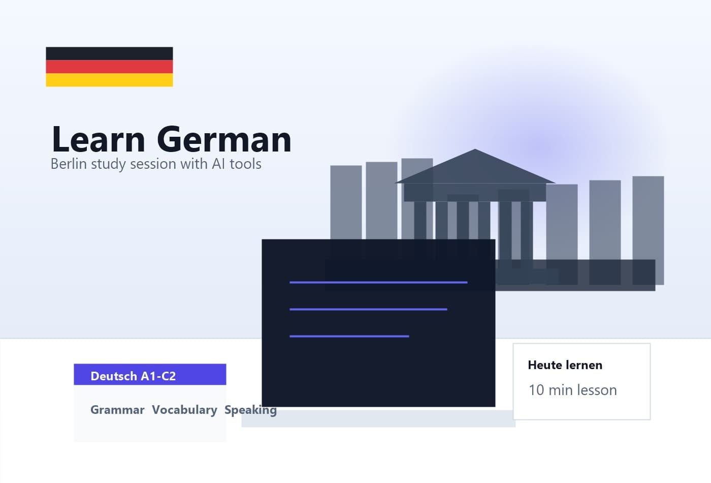 German learning dashboard illustration